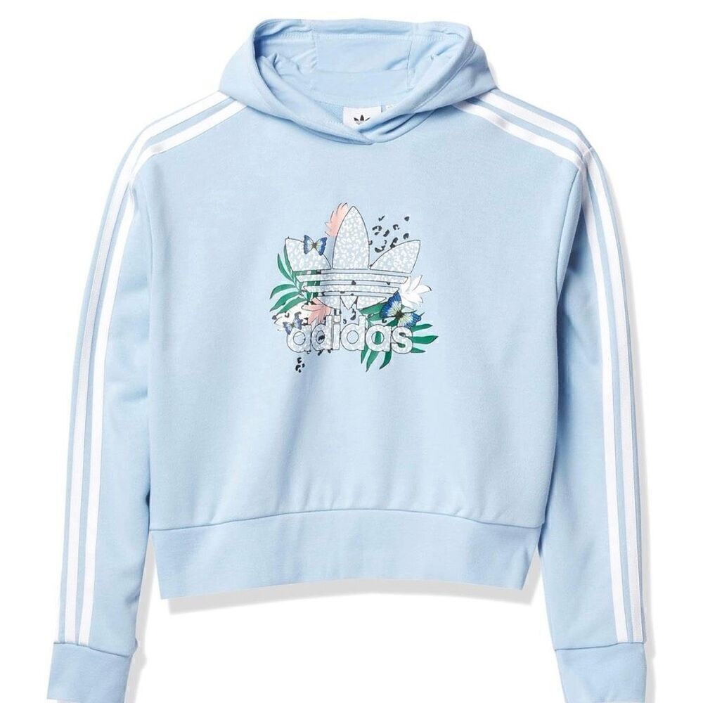 ADIDAS HER Studio London Floral Hoodie Light Blue Kids Girls XL